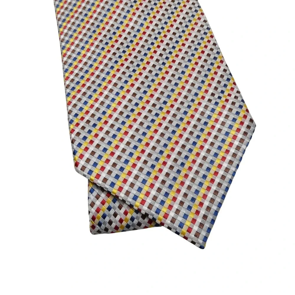 Ermenegildo Zegna Tie Mens One Size Multicolor Plaid Check Silk Woven Italy